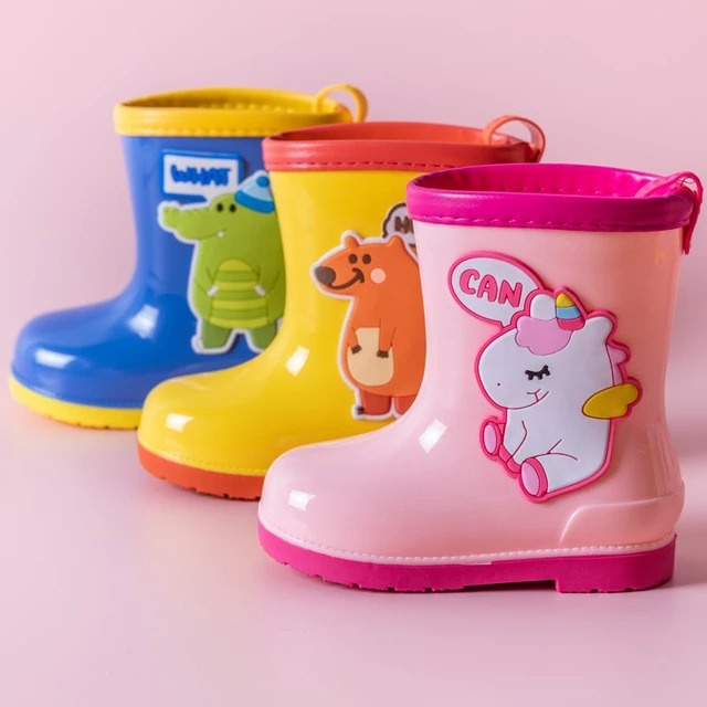 SEPATU BOOTS ANAK PEREMPUAN SAFETY SHOES BOOT ANTI AIR HUJAN MOTIF KUCING BAHAN KARET IMPORT A42