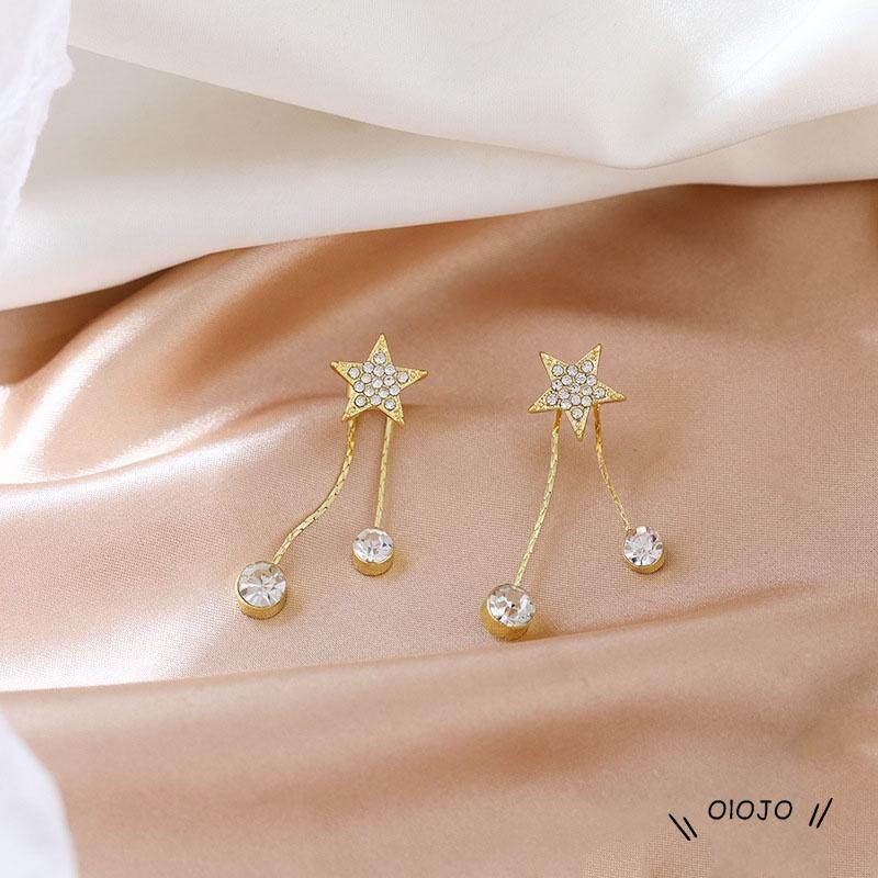 Anting Tusuk Gantung Temperament Bahan Sterling Silver 925 Desain Bintang + Rumbai Untuk Wanita - ol2