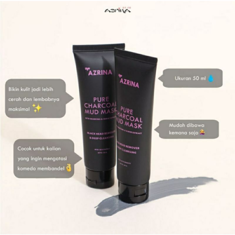 AZRINA PURE CHARCOAL MUD MASK | 50 ML | BPOM