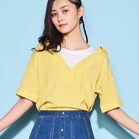 BLUS LINEN SABRINA OFF SHOULDER KUNING GARIS SALUR PUTIH KOREA IMPORT
