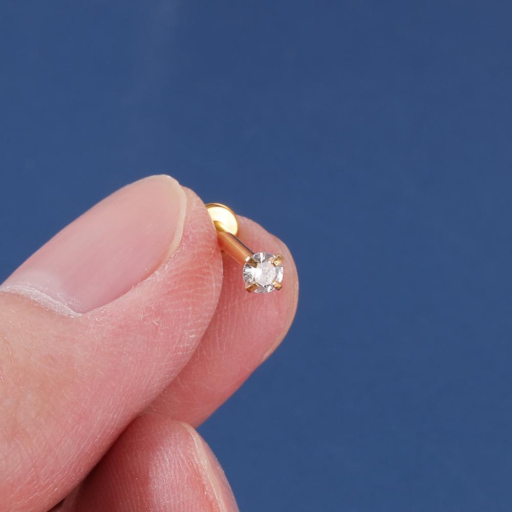 1pc Anting Tindik Bibir / Tulang Rawan Telinga Bahan Stainless Steel Hias Kristal Ukuran 2 / 3 / 4 / 5 / 6mm