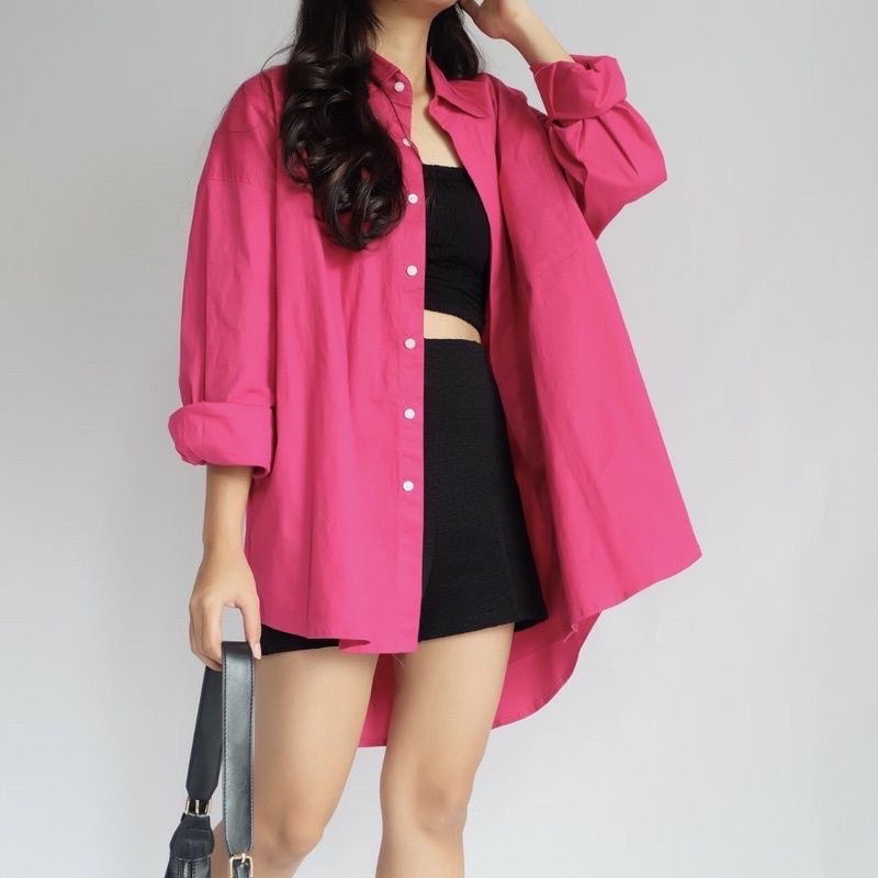 Kemeja Oversize Linen Wanita - Alea Shirt-Alea fushia