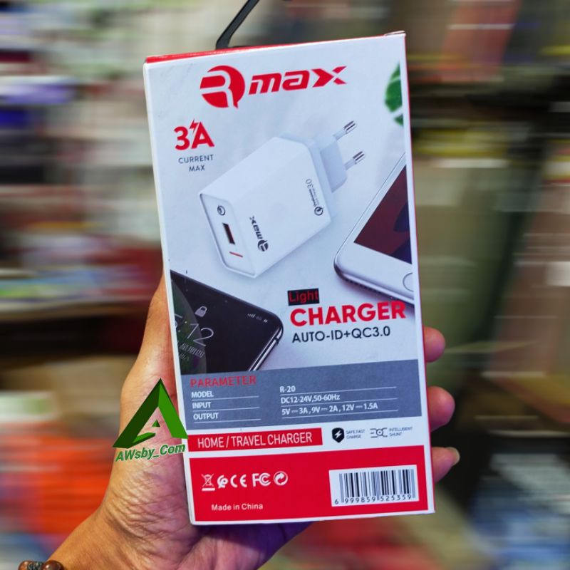 (R-20 RMAX) CHARGER MICRO USB 3A LIGHT AUTO ID FAST CHARGING QUALCOMM 3.0