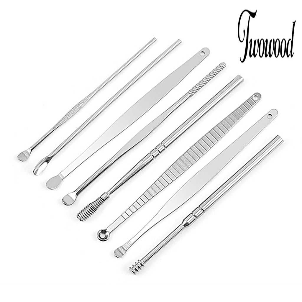 8pcs / Set Earpick Bahan Stainless Steel Anti Slip Reusable Untuk Perawatan Telinga