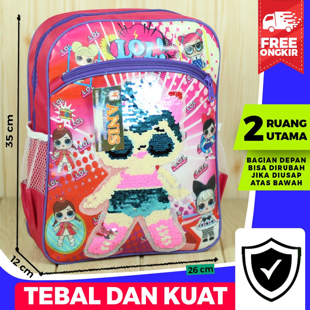 TAS ANAK SEQUIN Ransel Sekolah Anak Perempuan Payet Usap Lol Pink Tas Gendong Fashion Kids Lucu Awet