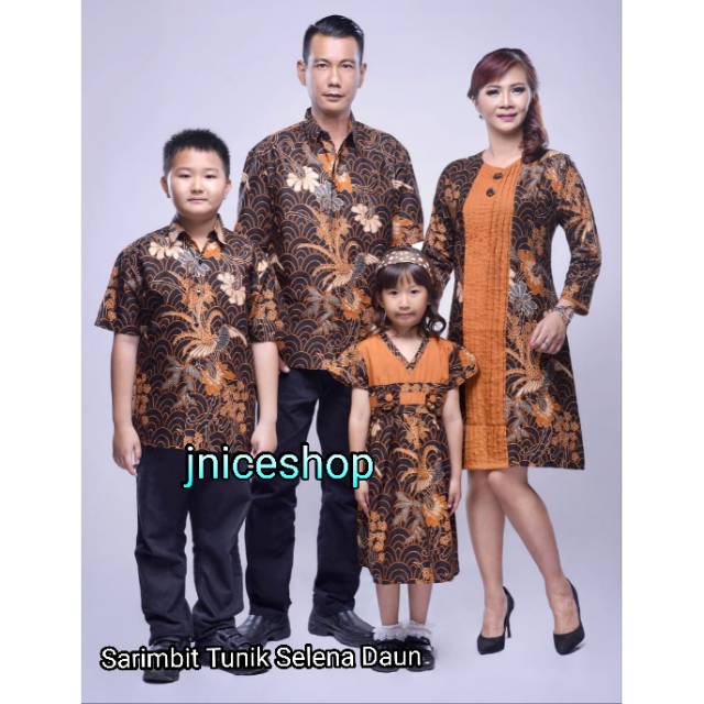 Sarimbit Couple Keluarga Batik Dress/Tunik + Anak Cewek dan Cowok Selena Daun