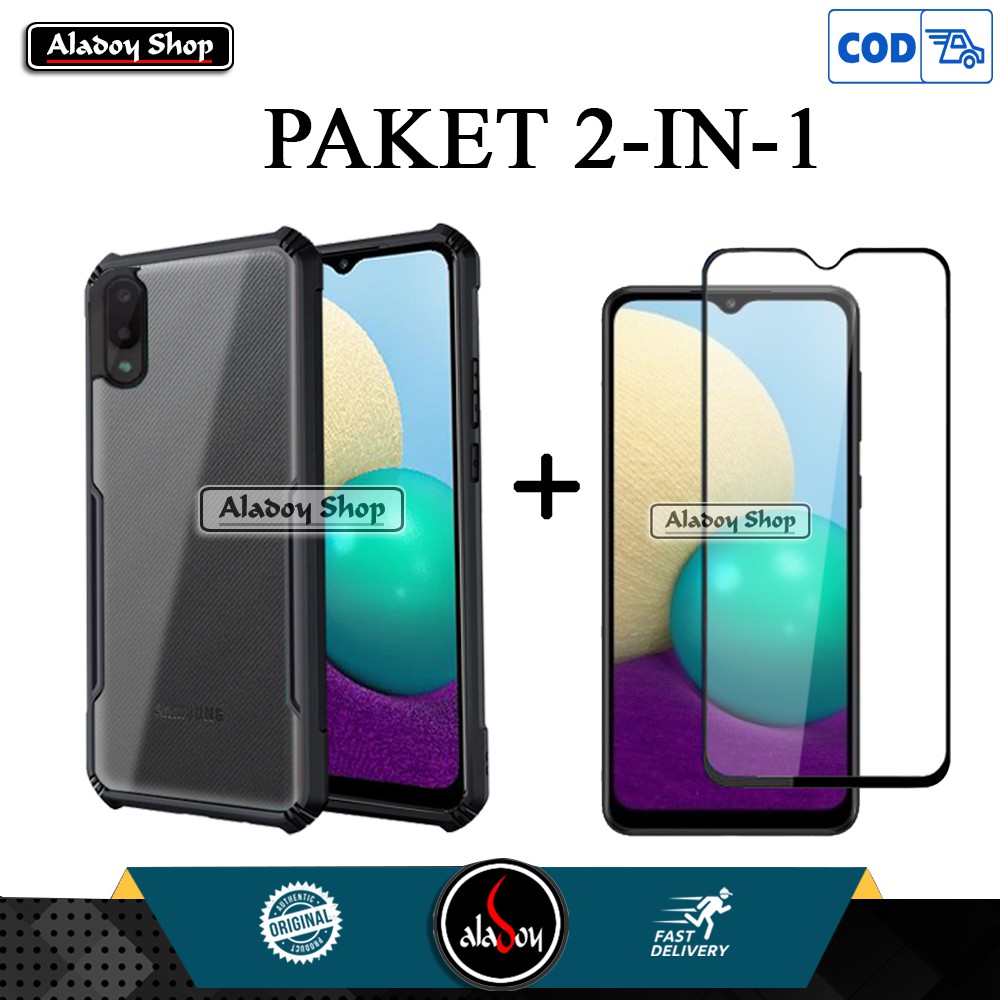 PAKET Case Samsung A02 2021 Soft Case Casing Free Tempered Glass Kaca Layar Samsung A02 Full Layar