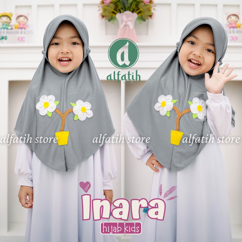 ALFATIH STORE / Jilbab Anak TK INARA Ped Simpel variasi bunga vase / Jilbab Anak Murah IANAH