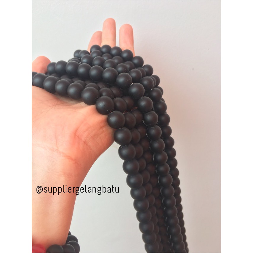 bahan batu blackstone 12mm doff onyx matte aksesoris gelang kalung kesehatan pria wanita cewek cowok