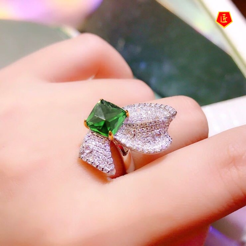 [Ready Stock]Creative Fashion Emerald Super Fairy Bow Ring