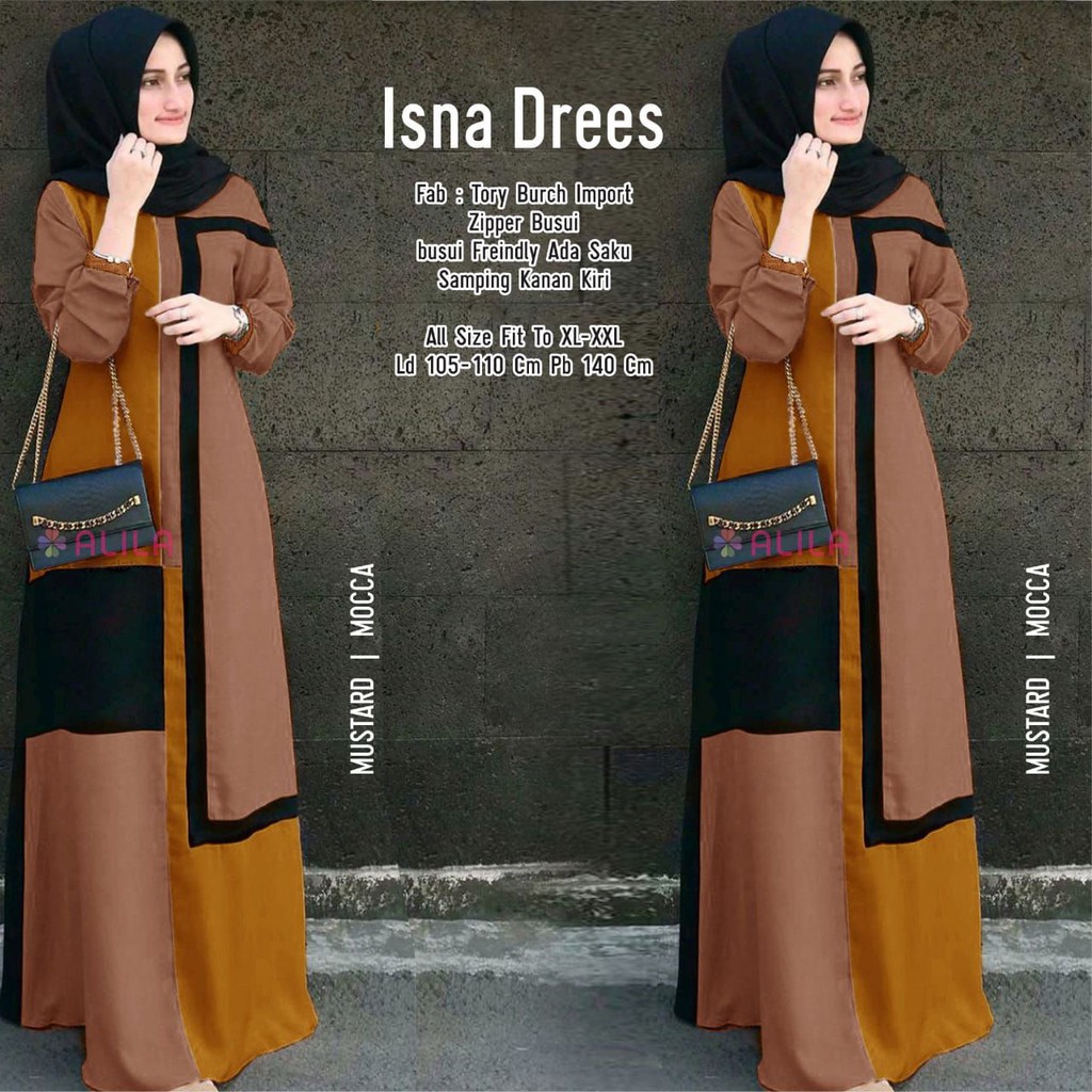 ISNA DRESS BAHAN TORY BURCH IMPORT GAMIS BY ALILA BUSUI FRIENDLY MUSTARD MOCCA