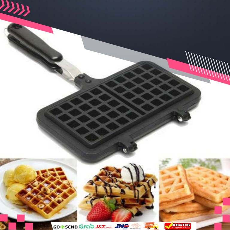 Die Cast Belgian Waffle Pan Teflon Cetakan Kue Waffle | Waffle Maker Portable | Pembuat Waffle Cetak Sarapan