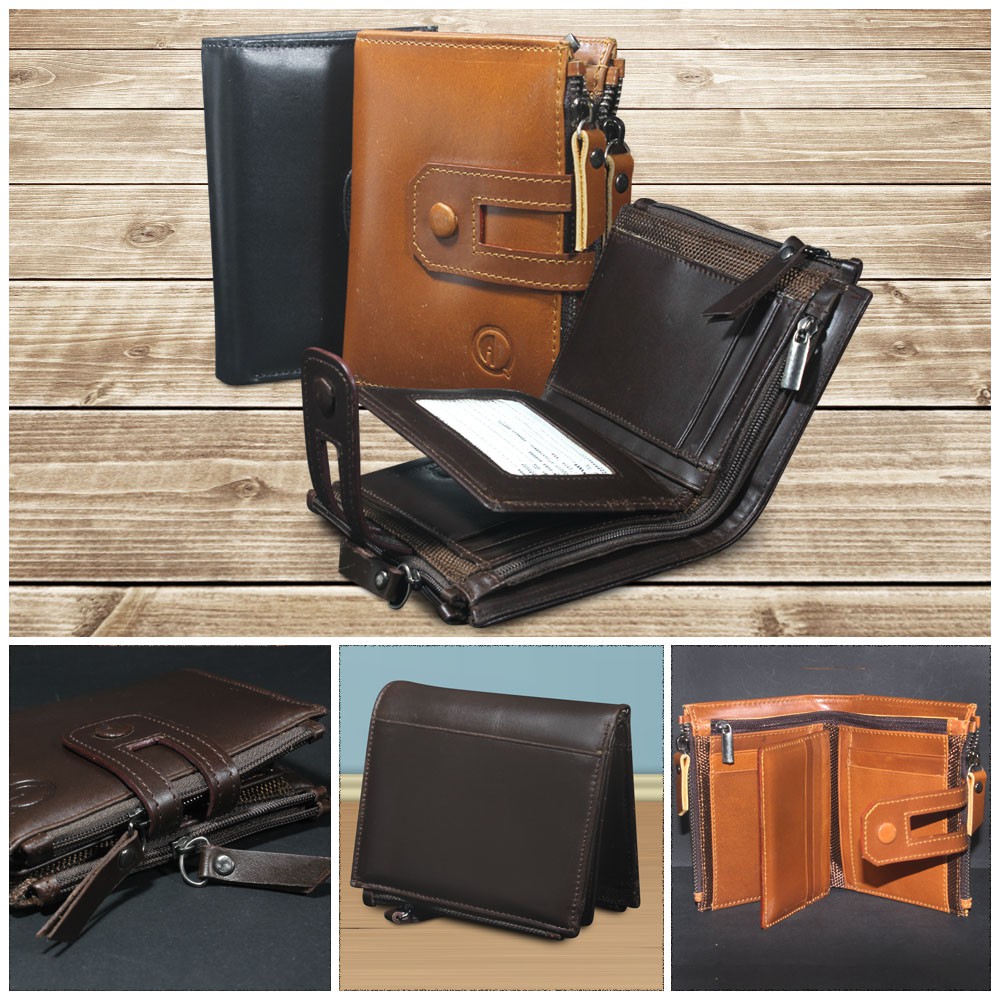 DOMPET KULIT LIPAT TRENDY 14 SLOT RUANG KANCING KULIT RESLETING ORIGINAL QI LEATHER BAHAN KULIT SAPI