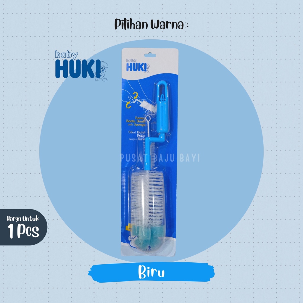 Baby Huki Rotary Bottle Brush And Nipple Brush / Sikat Botol Putar Huki dengan SPONGE