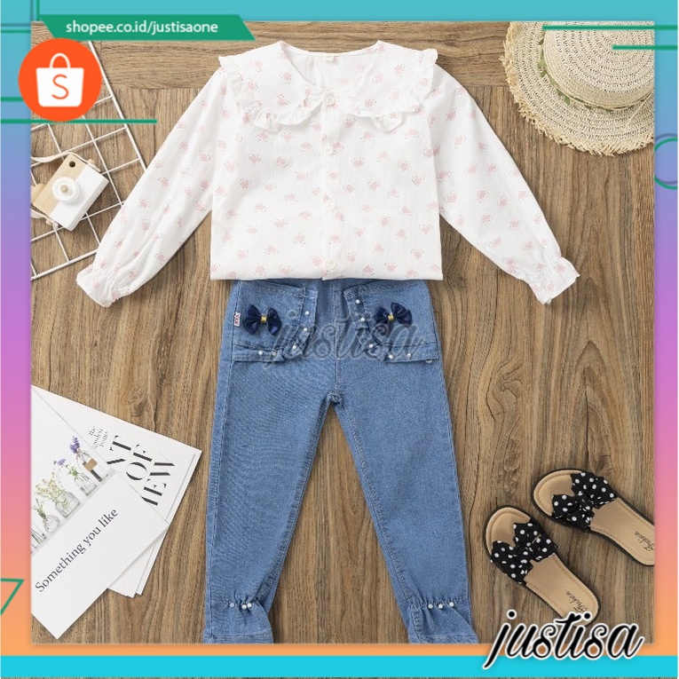 Promo !! Setelan baju anak cewek / setelan double heart pale ukuran 2-4tahun / Setelan anak import trendy / Baju anak lucu