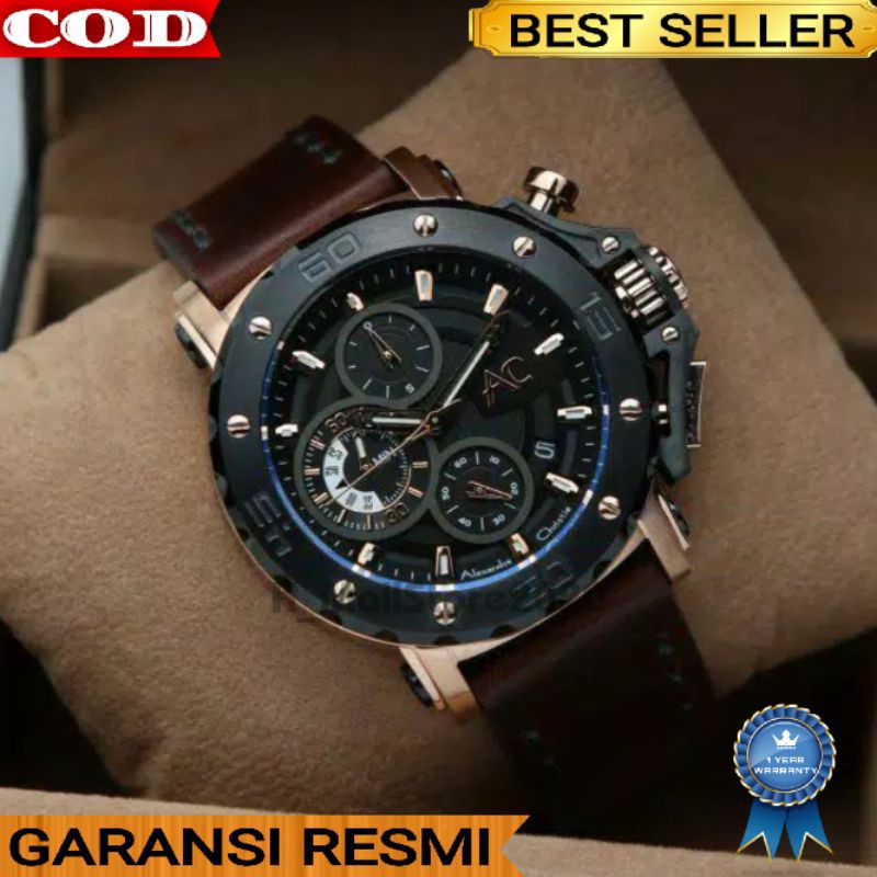 ALEXANDRE CHRISTIE AC 9205 BLACK ROSEGOLD KULIT PRIA ORIGINAL GARANSI 1 TAHUN