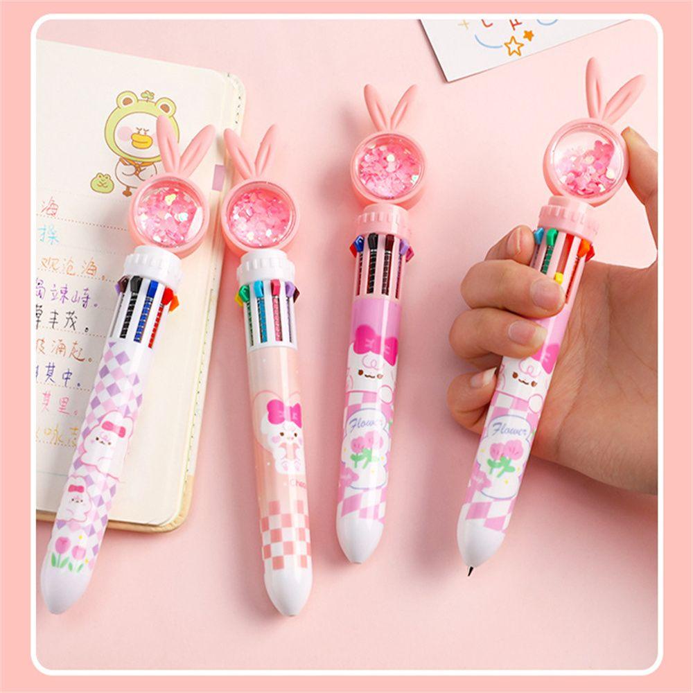 Agustina Pena Kartun Kelinci 0.38mm Menyenangkan Sepuluh Warna Gaya Dorong Pola 3D Desain Payet Gel Pen