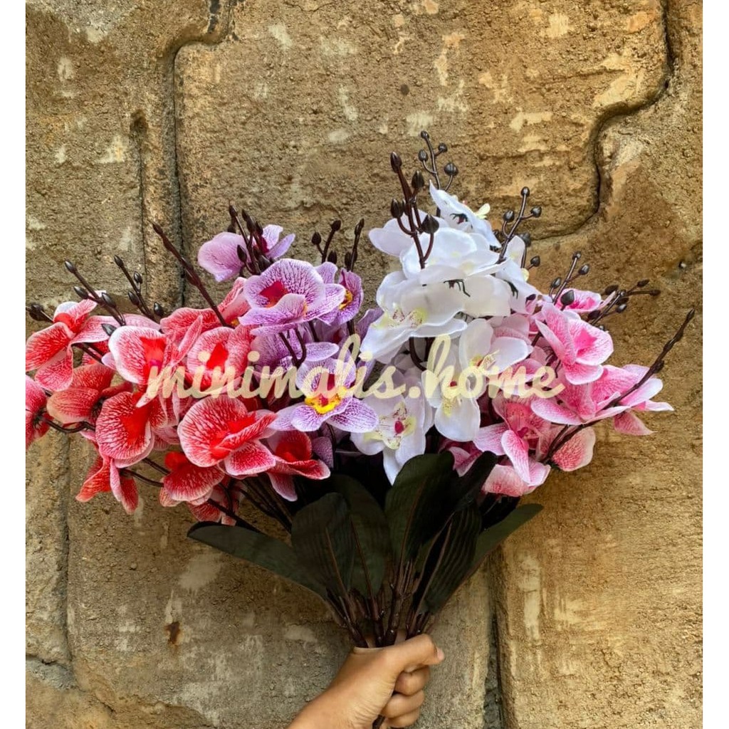READY Bunga Anggrek Tangkai Plastik Daun Artificial Tanaman Hias RE2100