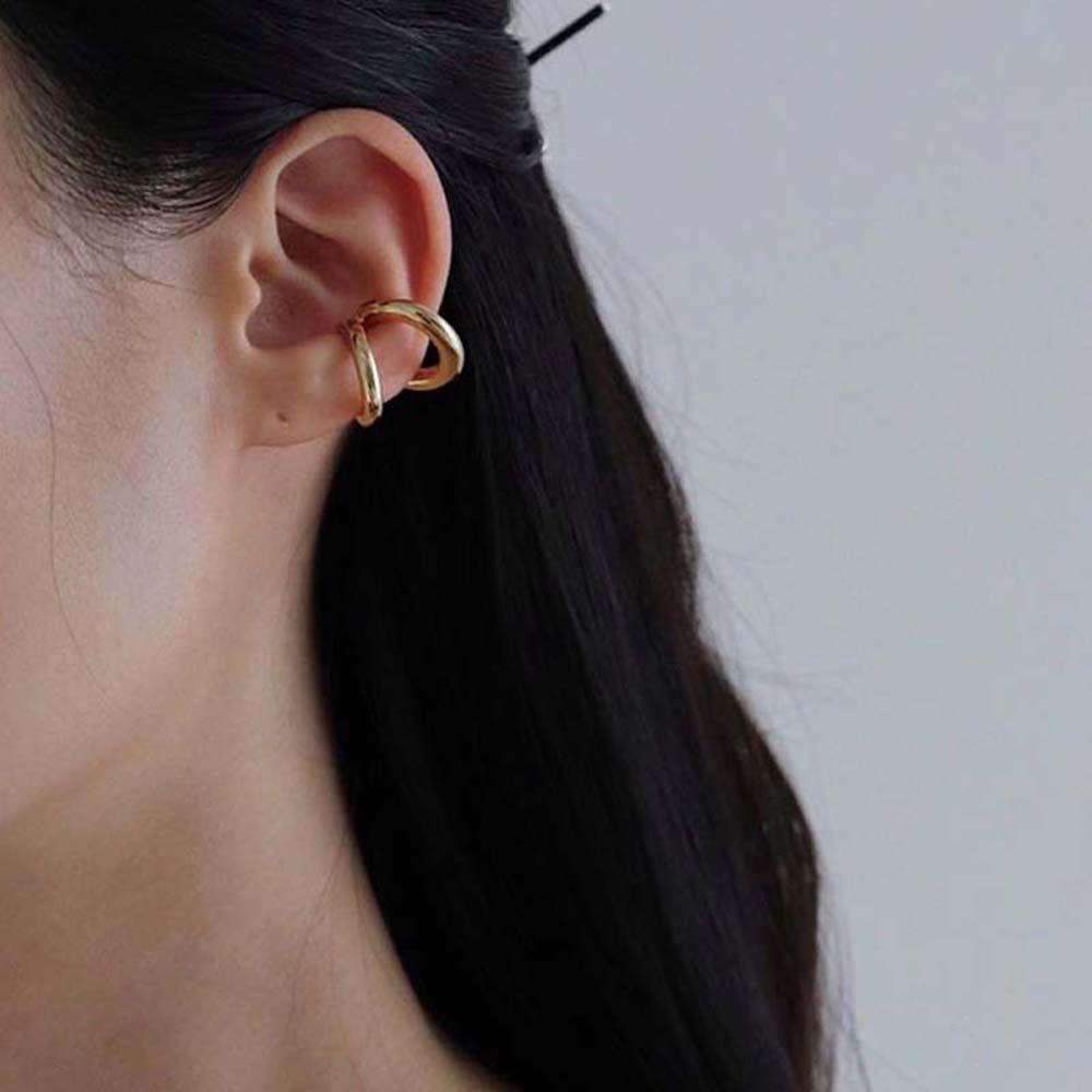 REBUY Rebuy Hoop Earrings Daily Hip Hop Sederhana Multi-layer Perhiasan Fashion Bulat Lingkaran Ganda Geometris Round Earrings