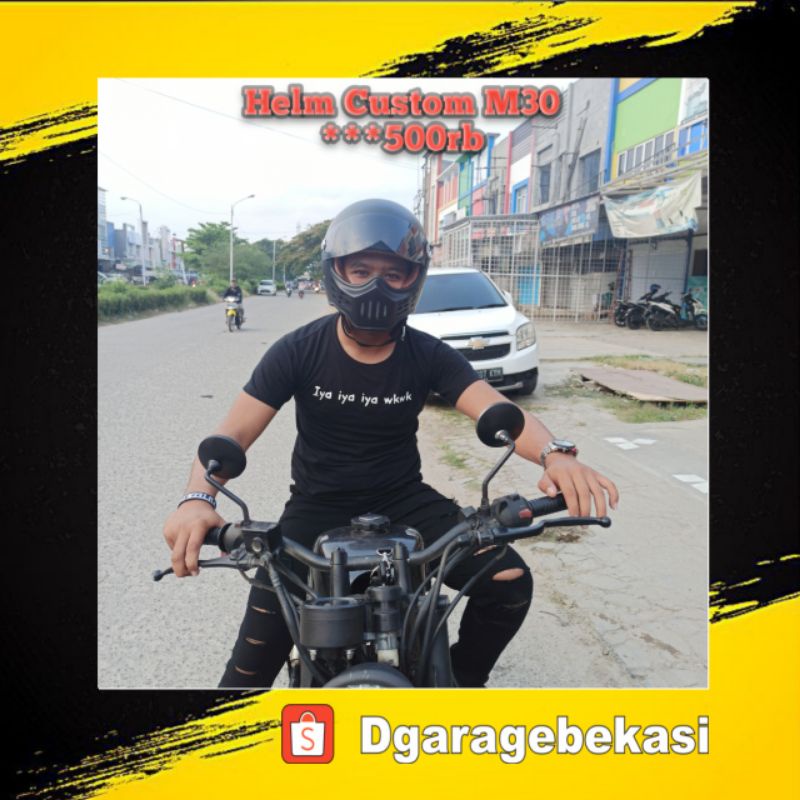 HELM CUSTOM M30 HITAM GLOSSY cc helmet classic Vintage Retro Cakil Moto 3 GhostBone cargloss HBC mot