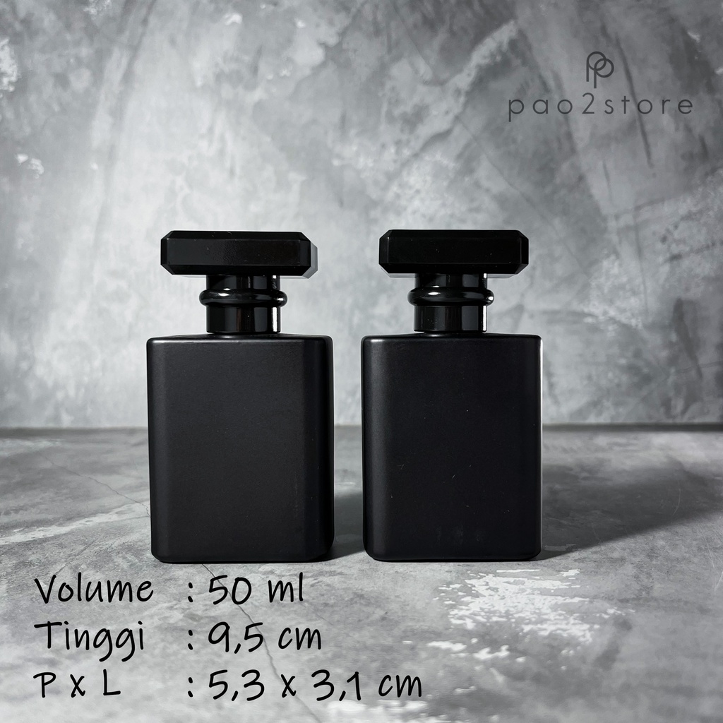 Botol Parfum 50ml Spray Kaca HITAM DOFF Kotak Tebal Refill Isi Ulang Minyak Wangi - CHA