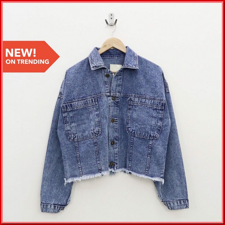 Crop Jacket Jeans Mutiara  ( Jaket Jeans  ) Jacket Kpop Wanita (Original) Oversize Jivia Jacket Jean