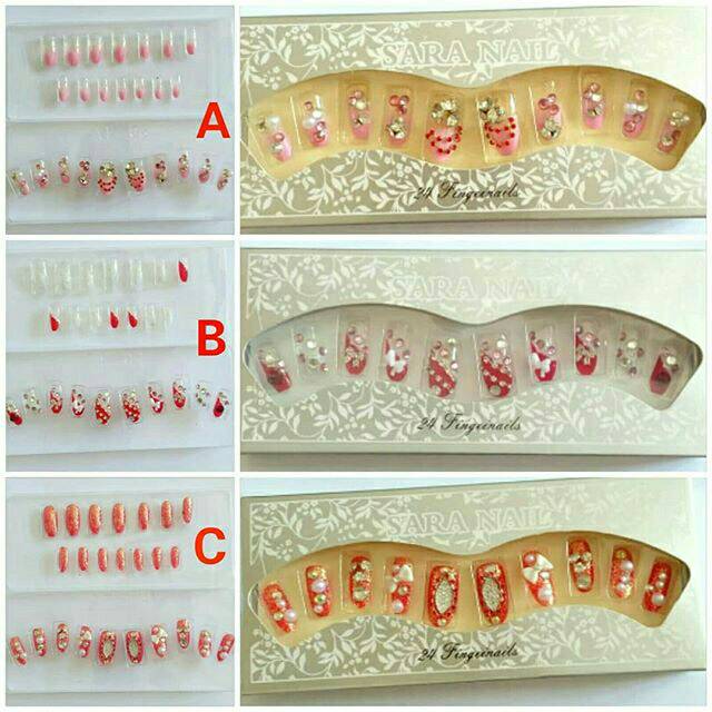 KUKU PALSU SARA NAIL 3D / KUKU PALSU ISI 24 KUKU / KUKU GLITER / KUKU MUTIARA / KUKU MOTIF LUCU