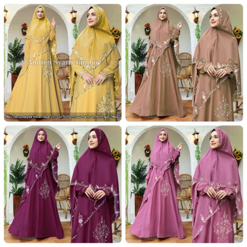 ANDIEN SYARI GAMIS SYARI JUMBO BORDIR MEWAH LD 120 SET KHIMAR / GAMIS SYARI BUSUI LEBARAN PESTA PENG