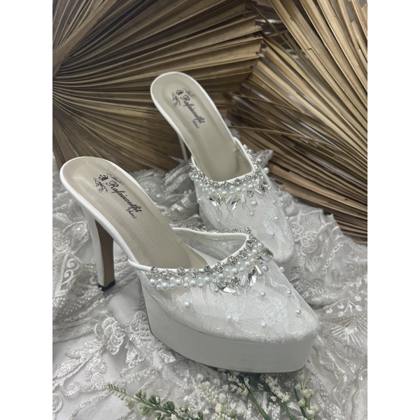 sepatu wanita syantika putih wedding shoes 12cm lancip