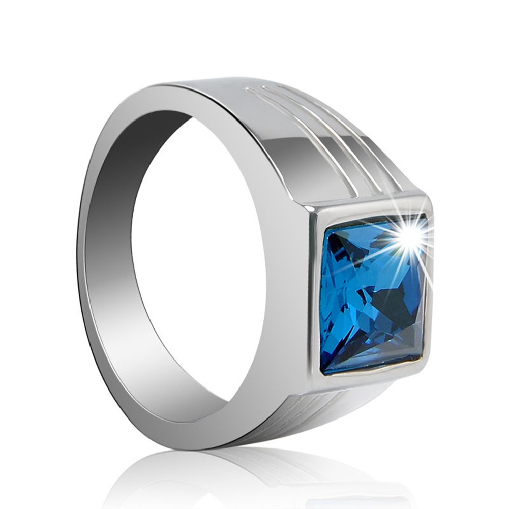 Hu Hu Hu Hu Hu Alat Bantu Pasang Kacamata♡ Cincin Pernikahan Lebar Hias Berlian Imitasi Persegi Warna Biru Ukuran 7-11 Untuk Pria