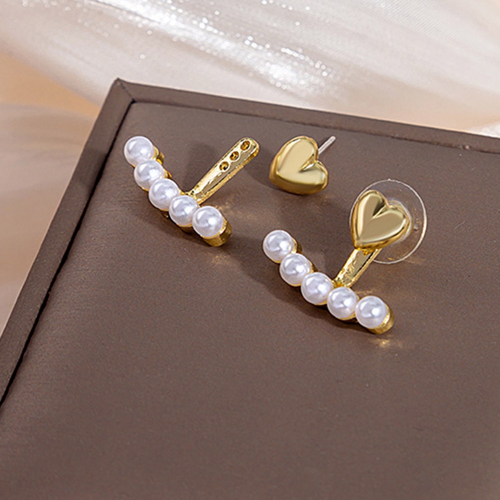 Anting Tusuk Mutiara Imitasi Bentuk Hati Lapis Emas Untuk Wanita