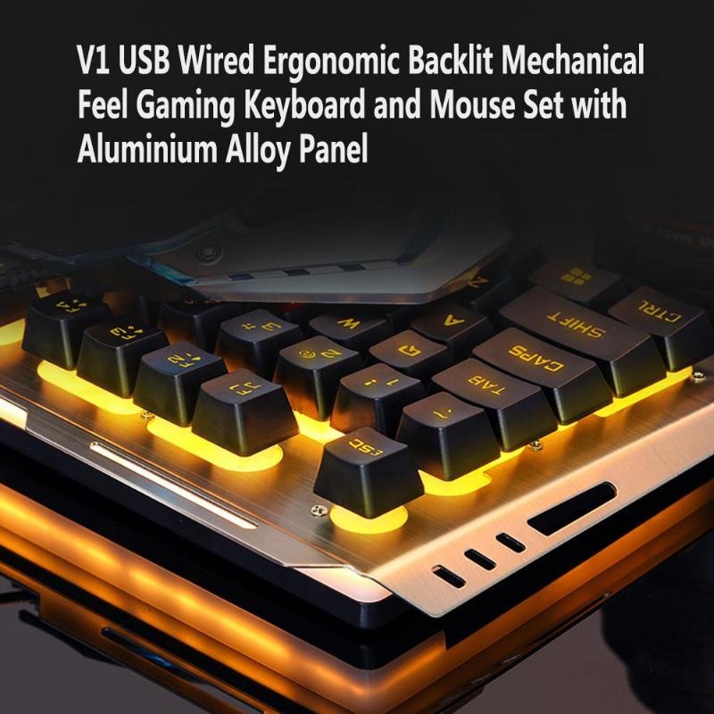 GAMEDIAS Combo Wired Keyboard Gaming RGB LED with Mouse - V1 - Black Gold