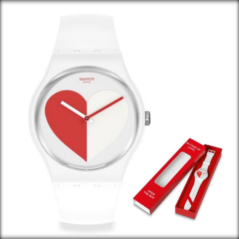 JAM TANGAN PRIA WANITA SWATCH ORIGINAL SO29Z112 HALF LOVE RED CASUAL ANALOG QUARTZ SWISS MADE