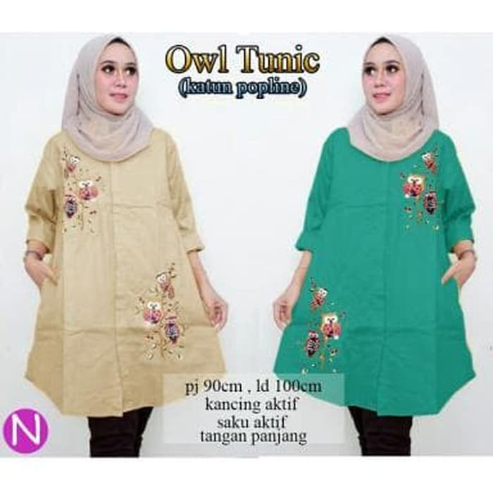 Gaun / dress wanita / cewe 63181 OWL TUNIK BAJU ATASAN MUSLIM WANITA DEWASA CEWEK KEKINIAN MURAH - C
