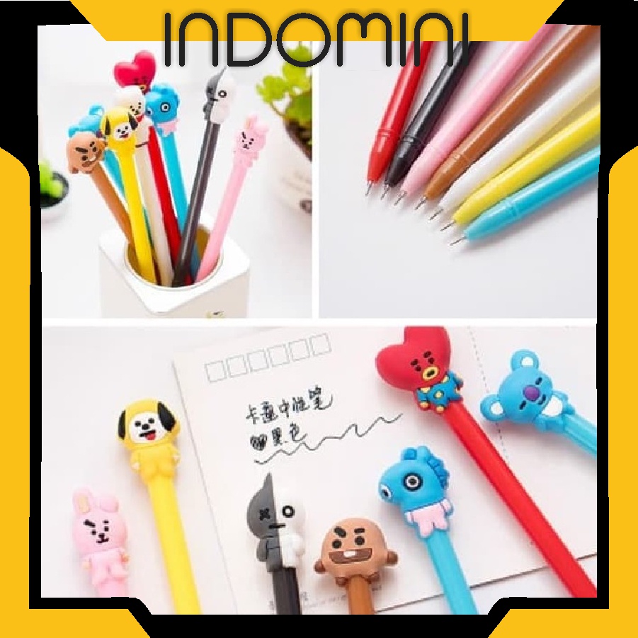 

INDOMINI Pena BTS Bangtan Boys ARMY KPOP Cartoon Black Ink Gel Pen Import Murah BT21 R147