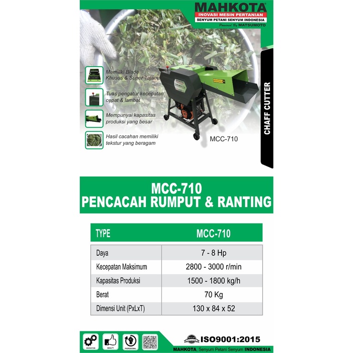 Mesin Pencacah Rumput Ranting MAHKOTA MCC710 / Chaff Cutter MAHKOTA MCC 710 - Tanpa Penggerak