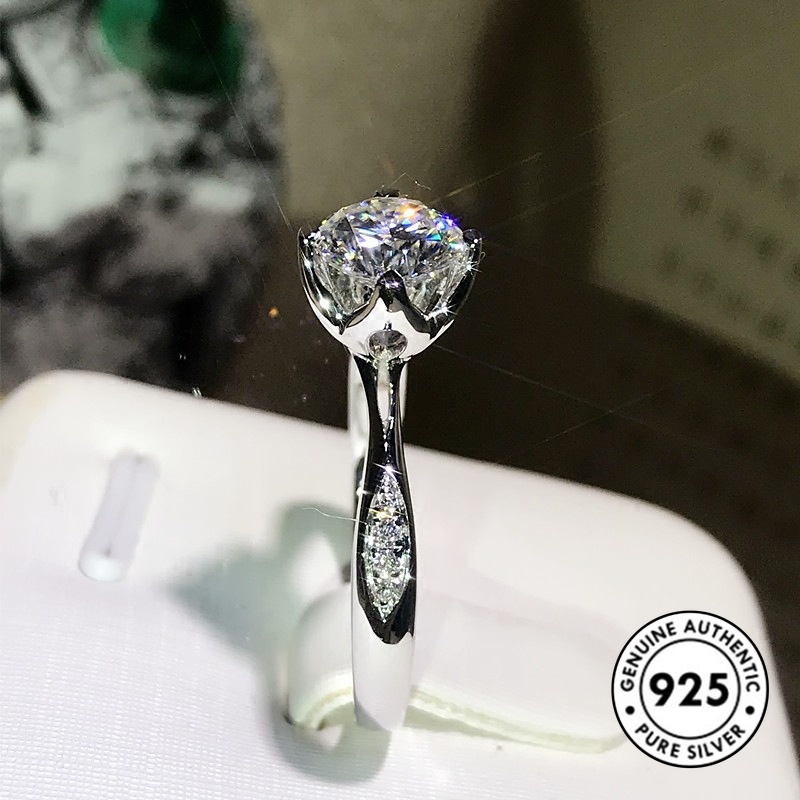 Cincin Sterling Silver 925 Hias Berlian Imitasi Elegan Untuk Wanita