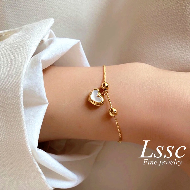 Gelang Titanium Serut Fritillary Hati Wanita Anti Karat Perhiasan Emas 18k Korea