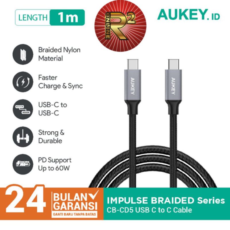 Aukey CB CD5 Cable USB C To C Original Garansi Resmi Aukey