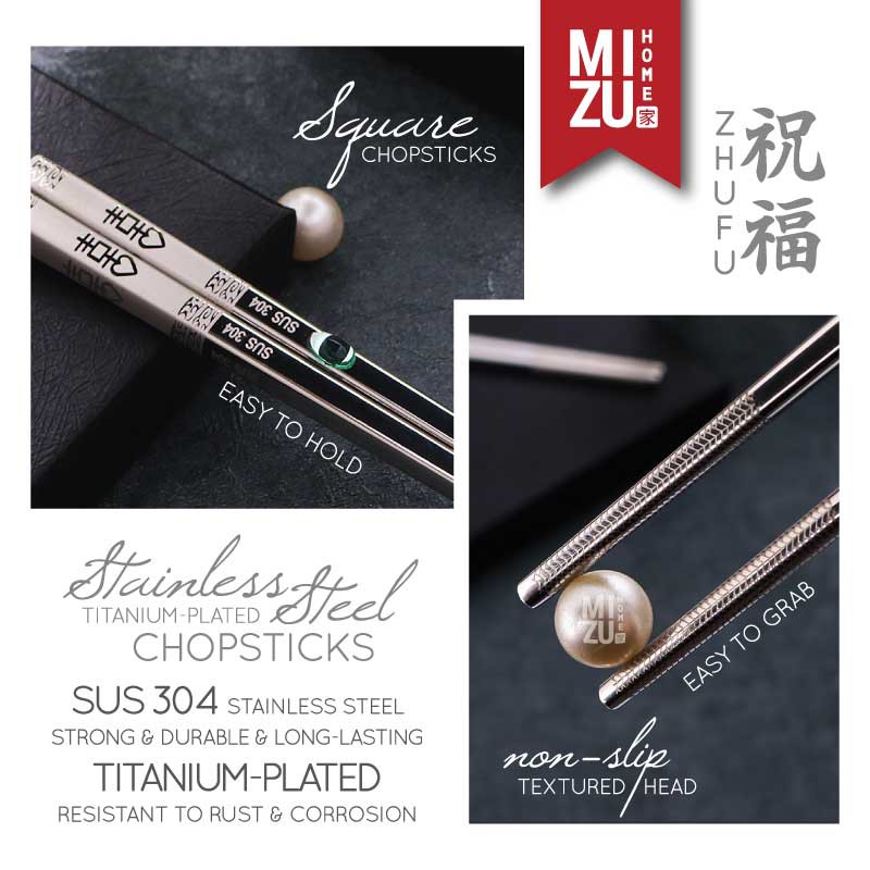 MIZU ZHUFU 304 Stainless Steel Chopsticks BPA-Free Laser Engraved Sumpit Stenlis Korea Sumpit Bakmi-3
