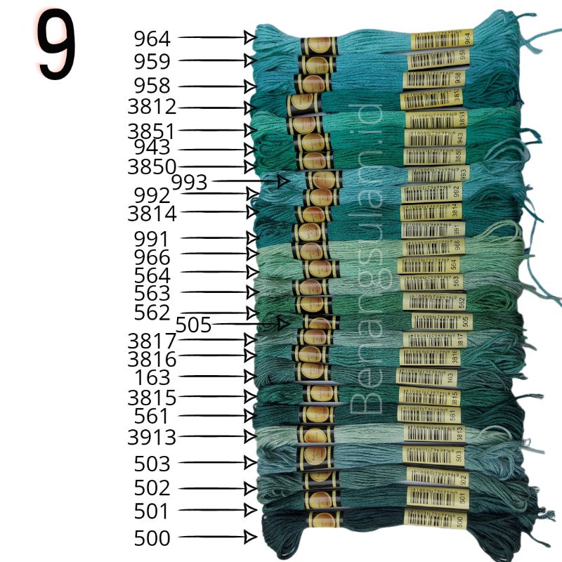 COLUMN 9 & 10. Benang sulam CXC kode mendekati DMC.