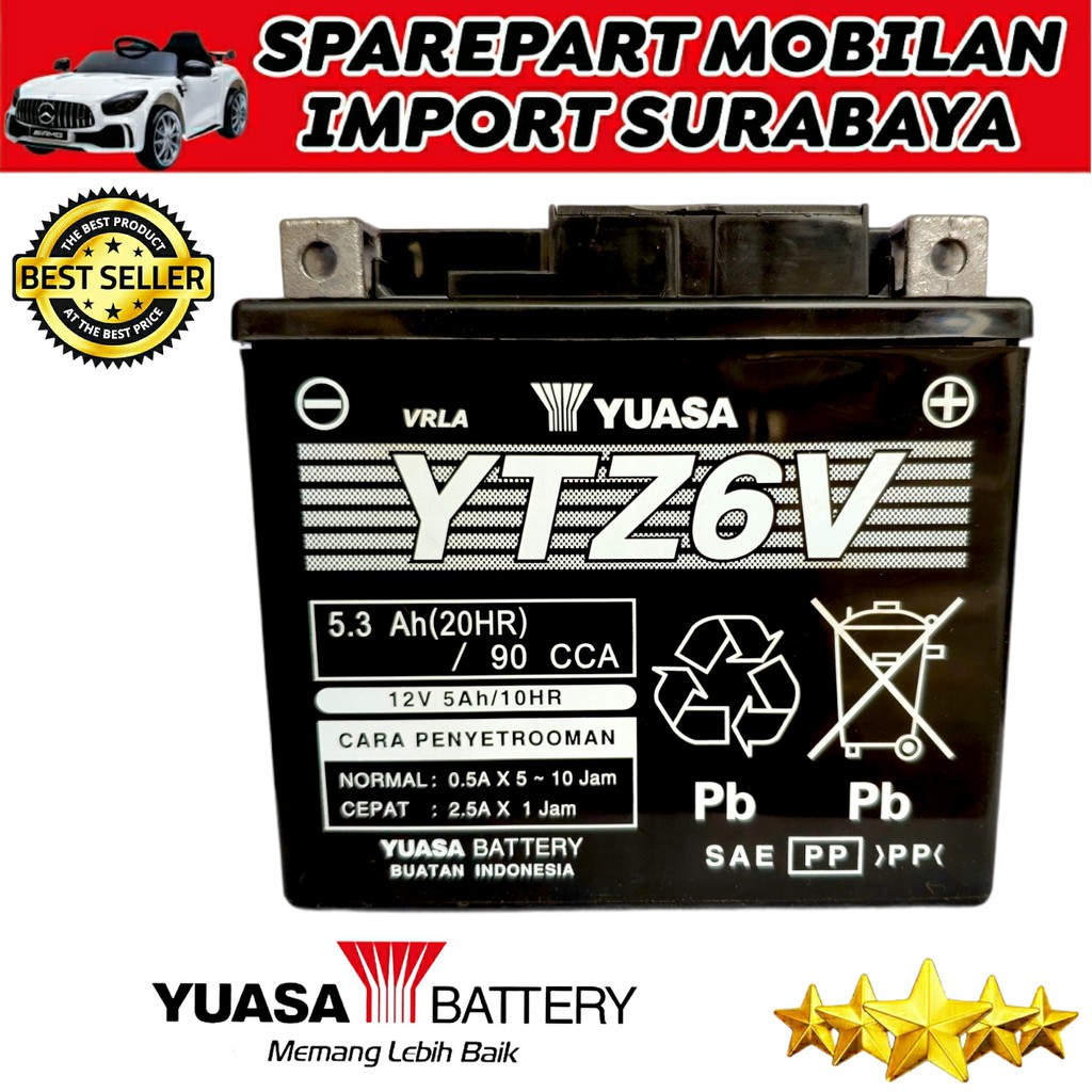 PUSAT AKI SURABAYA YUASA YTZ6V ACCU KERING SEPEDA MOTOR SATRIA VARIO CBR YTZ6V MTZ6S GTZ6S 12V