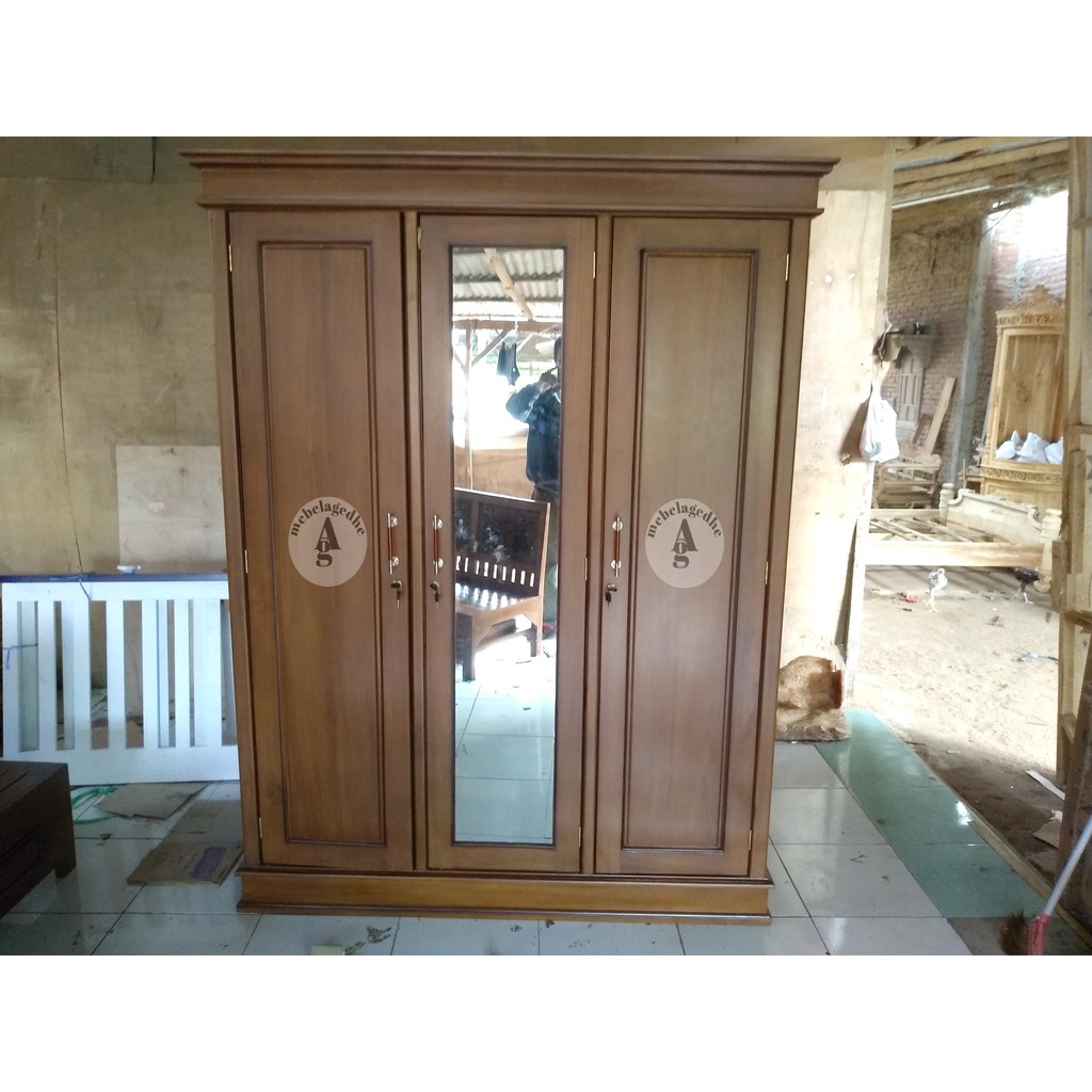 almari pakaian kayu jati pintu 3