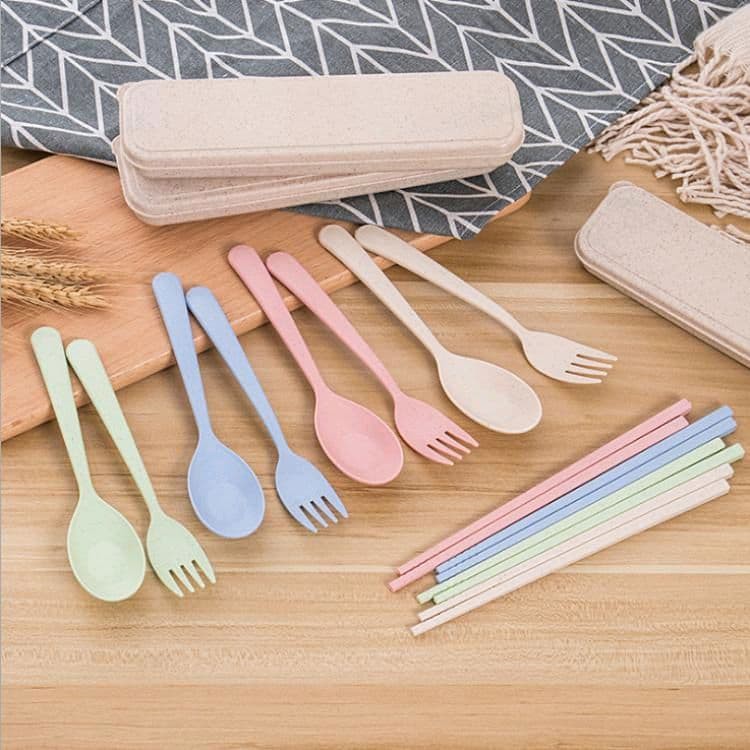 Set Peralatan Alat Makan 3 in 1 Serat Gandum / Wheat Cutlery Set 3 in 1 Sendok Garpu Sumpit