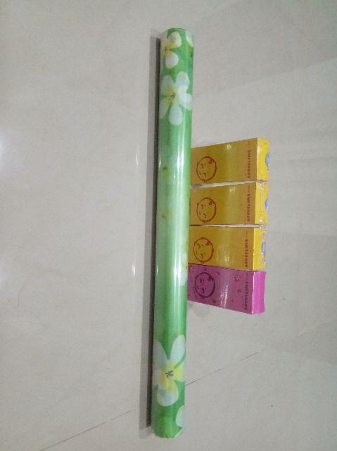 Kc014 Green N White Flower Sandblast Sticker Kaca  45cm X 5m