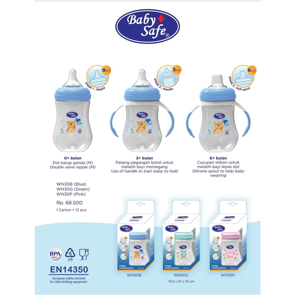 Botol Susu Baby Safe Wide Neck 250ml WN02 / Baby Safe 3 Stage Feeding System WN30 / Dot Baby Safe Wide Neck