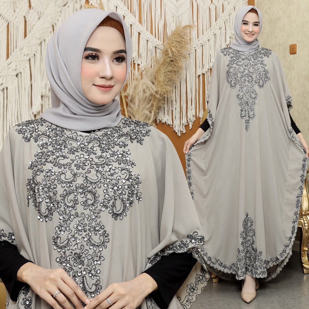 HOPYLOVY Kaftan Wanita Dengan Furring Terbaru Kombinasi Payet Gemini