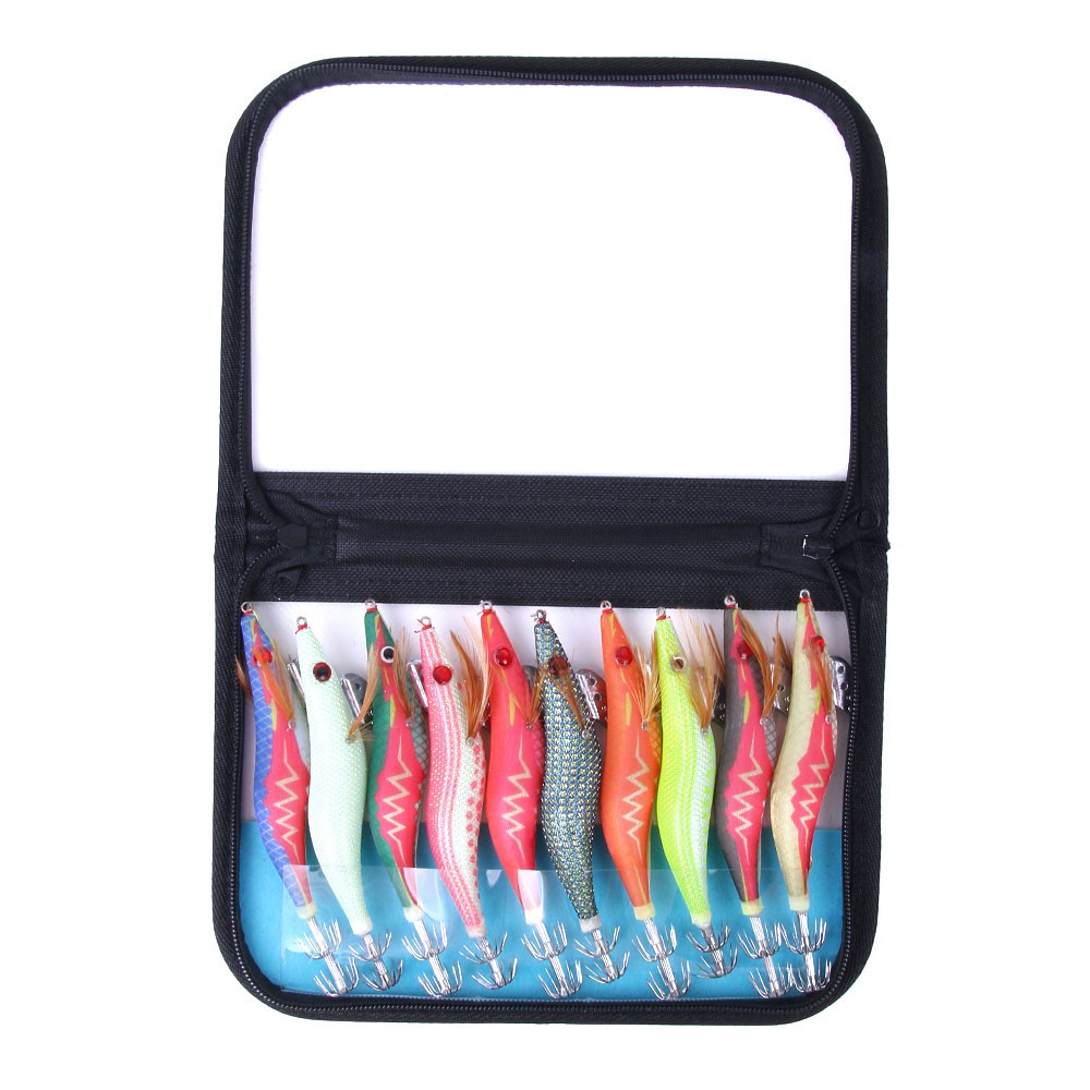 Hengjia 10Pcs Umpan Pancing Bentuk Cumi-cumi Udang 2.5 / 3 / 3.5 # dengan Kail Jig Luminous