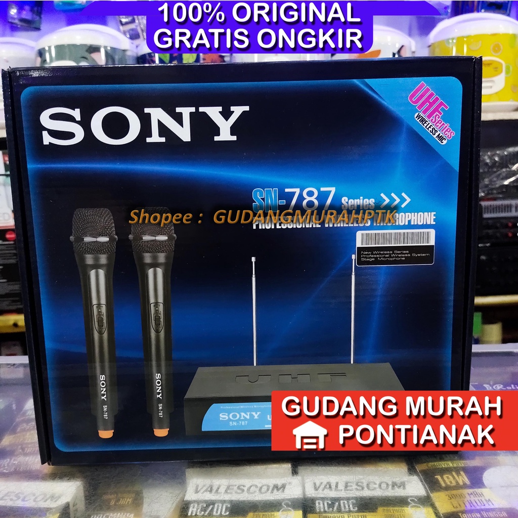 Mic Sony ORIGINAL SN-787 Microphone Double Wireless UHF Suara mantap - Hitam tanpa tali