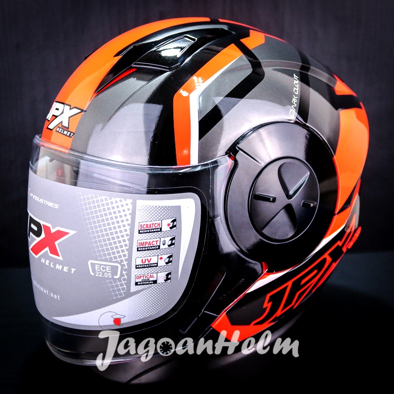 JPX HELM X735R #01 DARK CLOUD | FLUO RED GLOSSY | X-735R DOUBLE VISOR | X 735 R